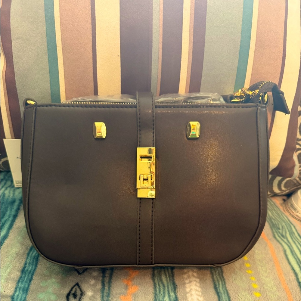 Adrienne Vittadini Black Shoulder Bag with Gold Accents